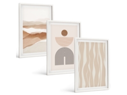 Pinturas Murais Modernas Paisagem Abstrata, Natureza E Geometria Moldura Branca Quadros Para O Escritório Espelharte (3 Piezas De 40x60 Cm)