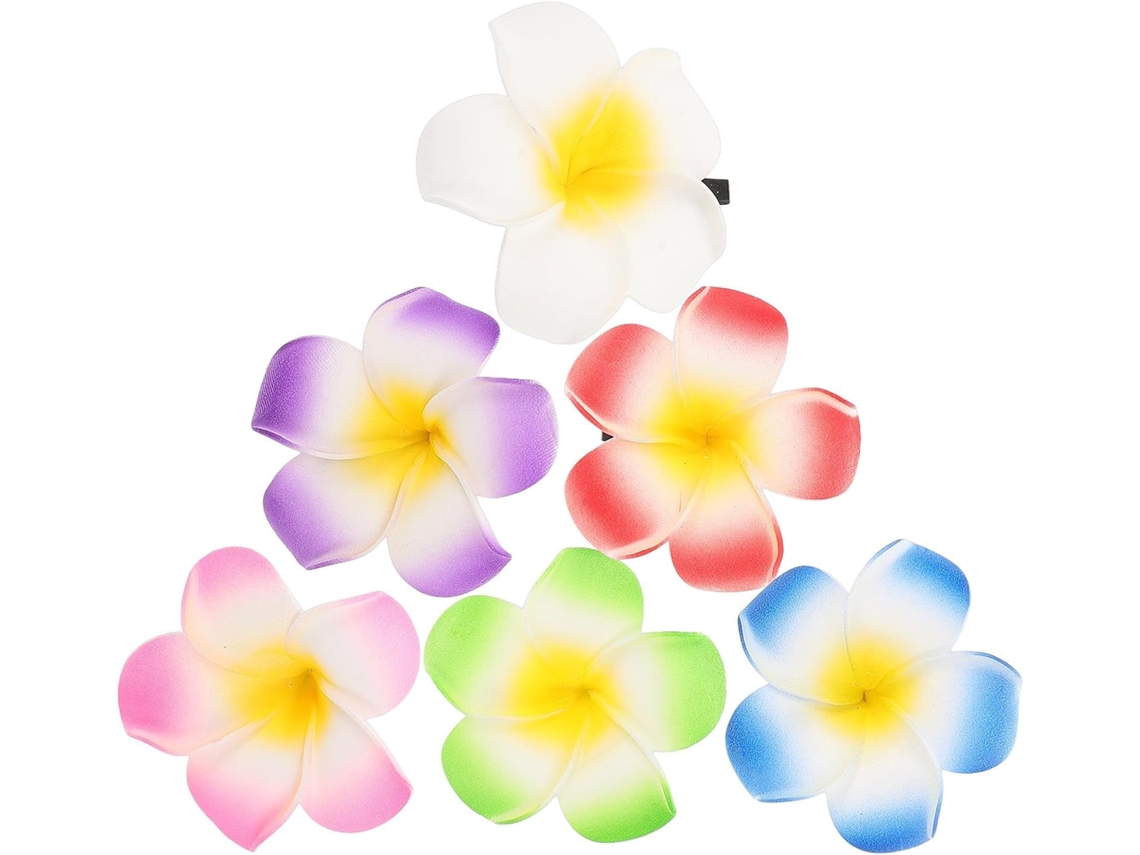 Presilhas de cabelo decorativas reutilizadas em formato de frangipani, em espuma, 6 unidades.