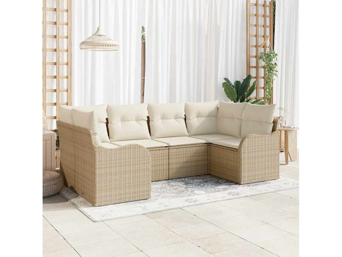 Vidaxl Conjunto De Sofá De Jardim 6 Unid. Bege Vime Pe