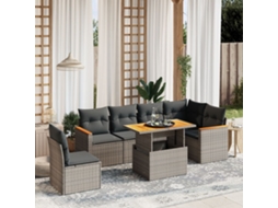 Vidaxl 7 Pcs Conjunto Sofás P/ Jardim C/ Almofadões Vime Pe Cinzento