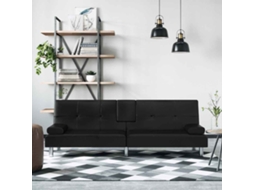 Vidaxl Sofá-cama Com Suporte Para Copos Couro Artificial Preto
