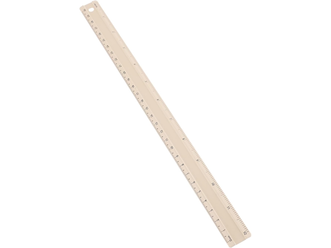 Régua de alumínio de 30 cm, precisa para medições e projetos.