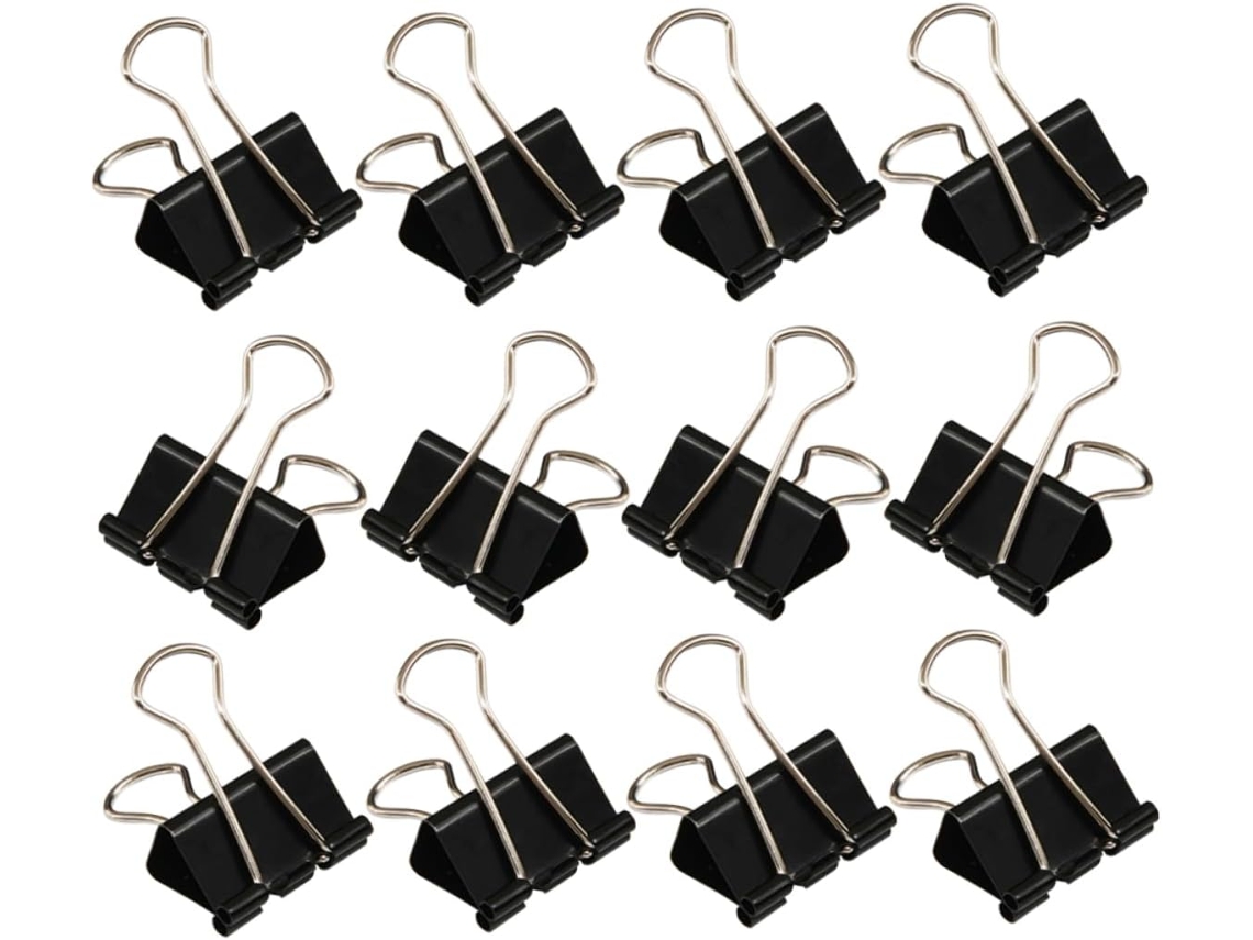 48-Pasta Metal Clips, Compressão 51mm, Pretos, Reutilizáveis, Com Ponta Larga