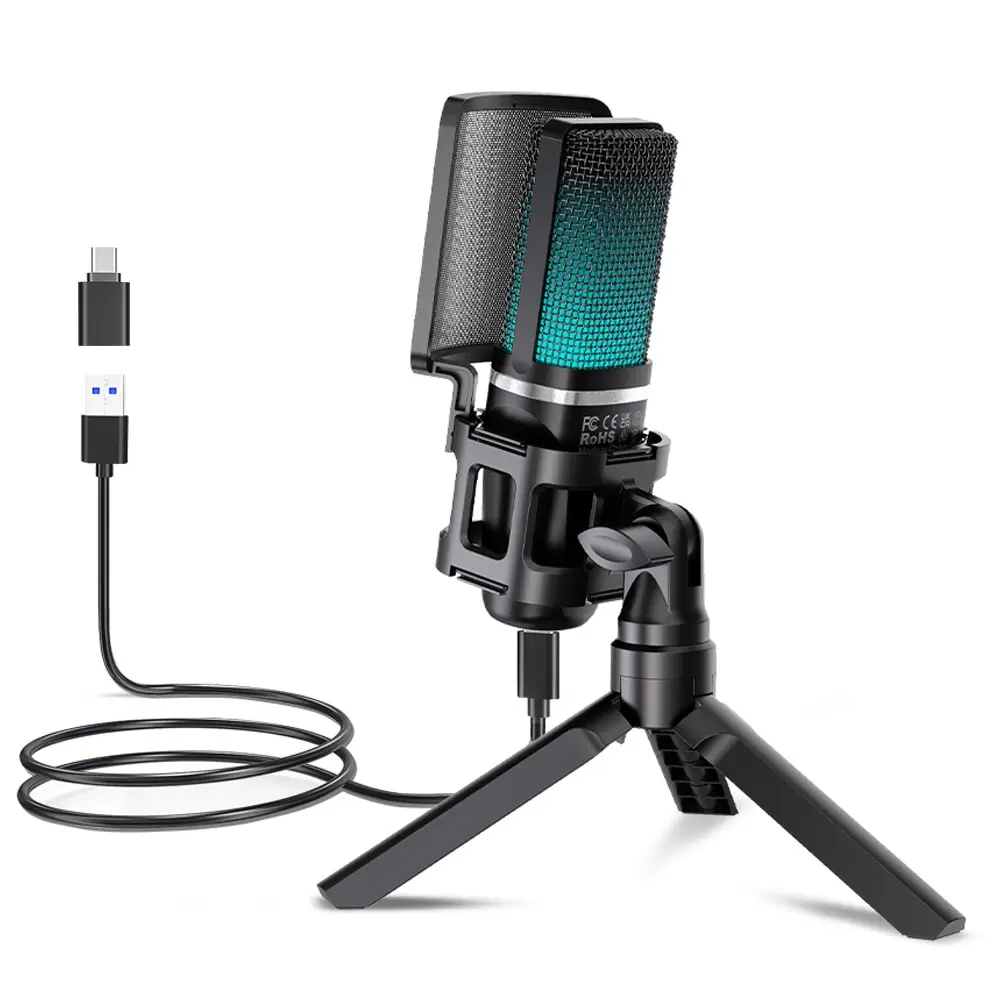 Microfone Condensador Usb MDUG para jogos, gravações, transmissões e podcasts em PC, PS4, PS5, Mac e celulares