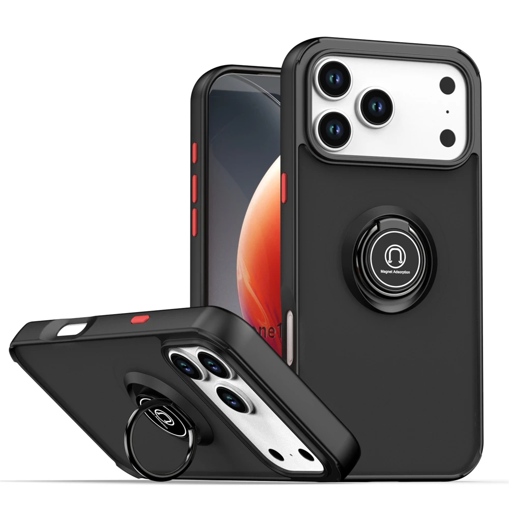 (preto E Vermelho, Iphone 16 Plus) Capa Com Anel Magnético – Toque Confortável, Proteção De Lente Resistente A Impactos