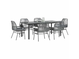 Vidaxl Conjunto Jantar Jardim 7 Peças Almofadas Vidro Vime Cinzento Pe