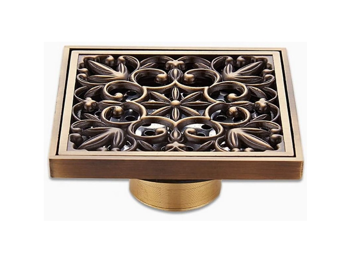 Filtro de ralo para banheiro em latão dourado, estilo contemporâneo, montagem no piso, 1 peça, design criativo anti-entupimento.