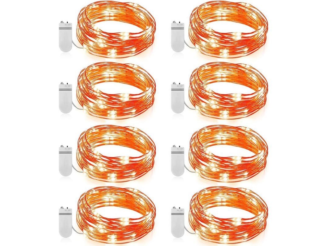 8 Pack Luzes De Fadas 7.2ft 20 Leds Operadas Por Bateria Cabeamento De Cobre Luzes Piscantes Laranja