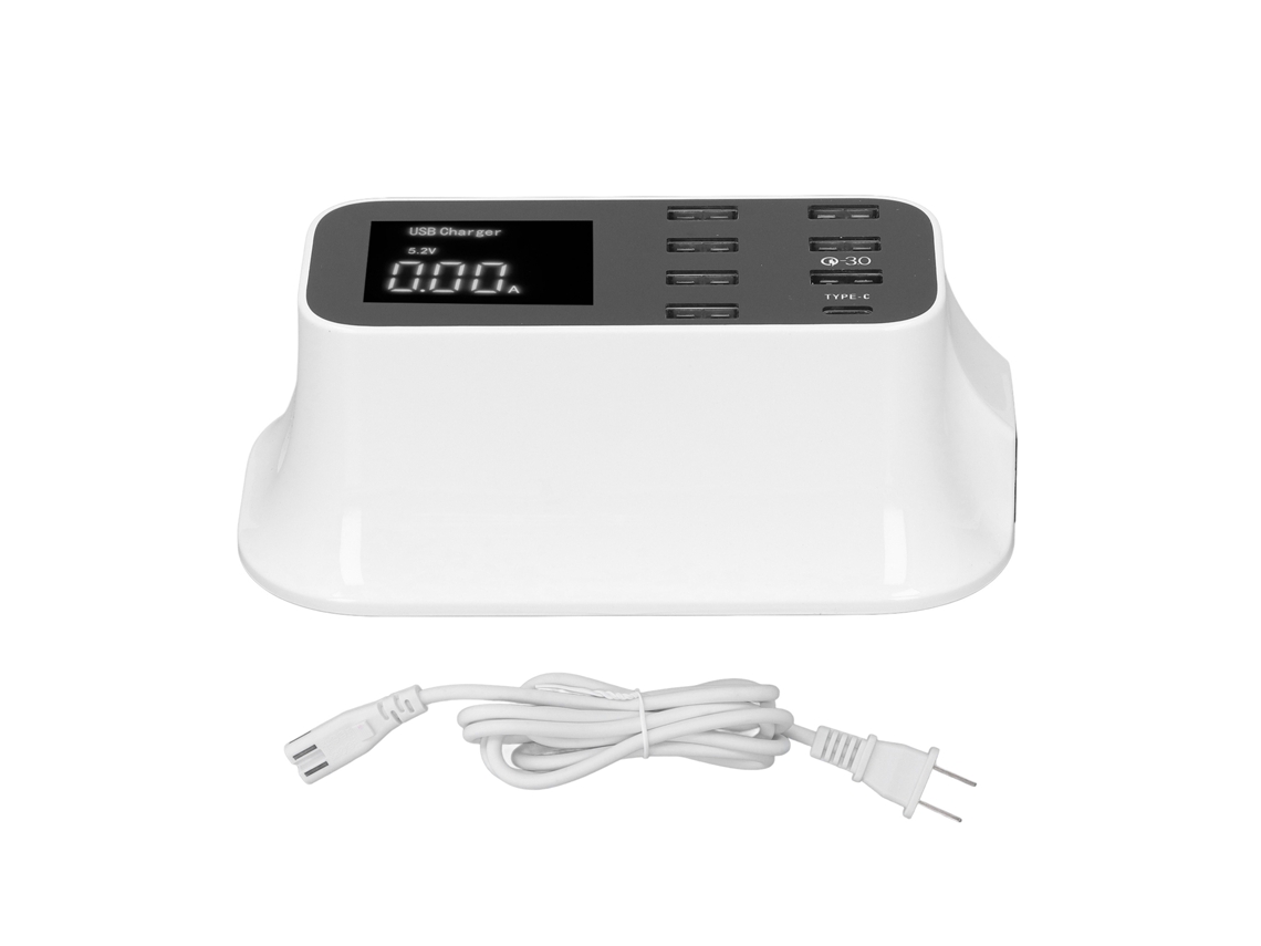 Adaptador De Carga Usb Com 8 Portas Display Led Digital 40w Proteção Múltipla Lcd