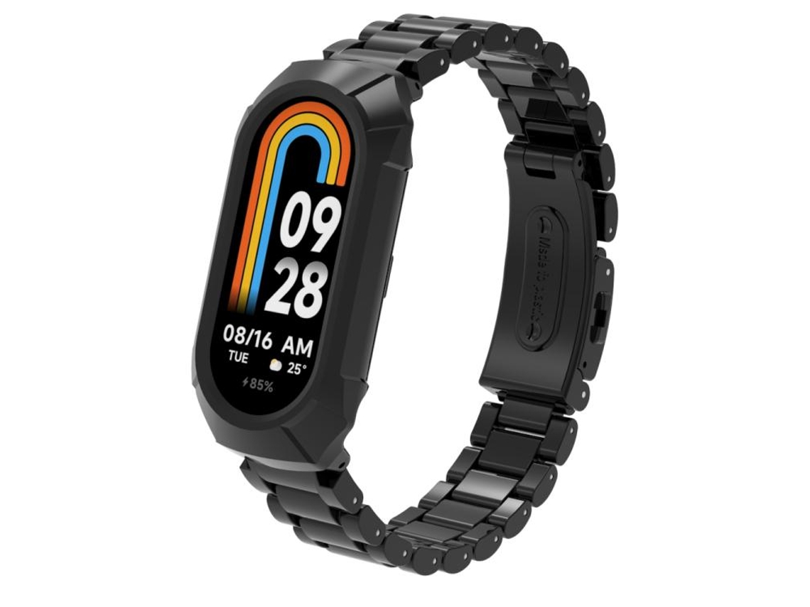 Bracelete Para Xiaomi Smart Band 9/9 Nfc/8/8 Nfc - Plástico Três Contas Integradas Preta