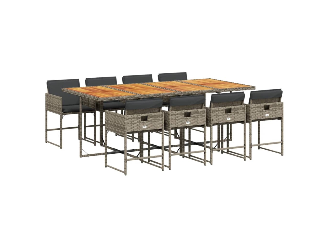 Conjunto de 9 Jantar para Jardim com Almofadões Vime Pe Cinza MAISON EXCLUSIVE