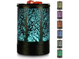 Calentador De Cera Eléctrico Linjou Con Led 7 Colores Y Patrón De Árbol Metal Negro