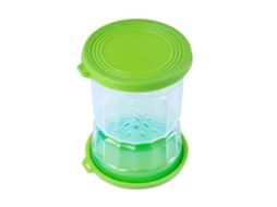 Pote hermético invertível para picles, com separador para ingredientes secos e úmidos, ideal para azeitonas e jalapeños. Verde. Marca S/BRAND.