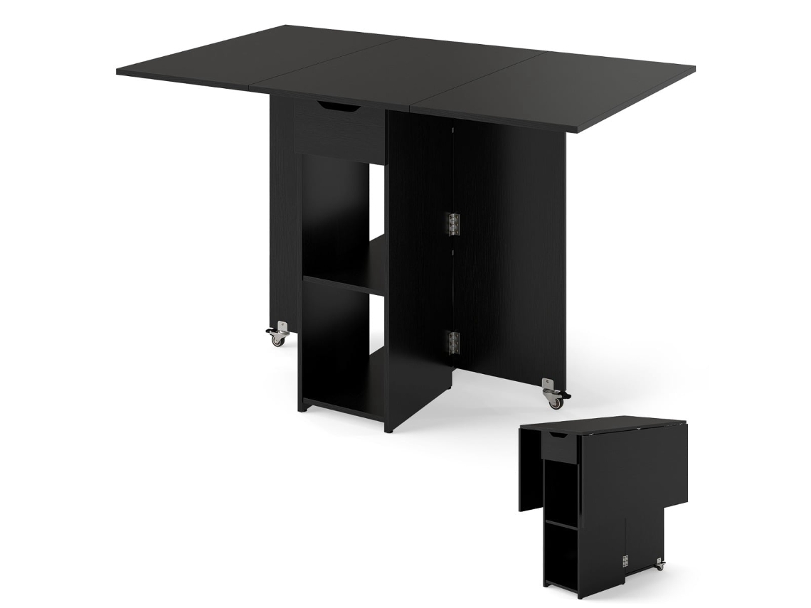 Mesa de Jantar Dobrável com Rodas, Prateleiras e Gaveta NORTHIX
