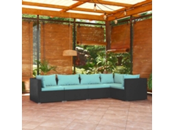 Vidaxl 5 Pcs Conjunto Lounge De Jardim C/ Almofadões Vime Pe Preto