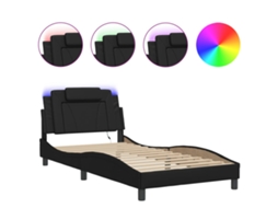 Estrutura De Cama C/ Luzes Led Vidaxl Couro Artificial Preto (100 X 200 Cm)
