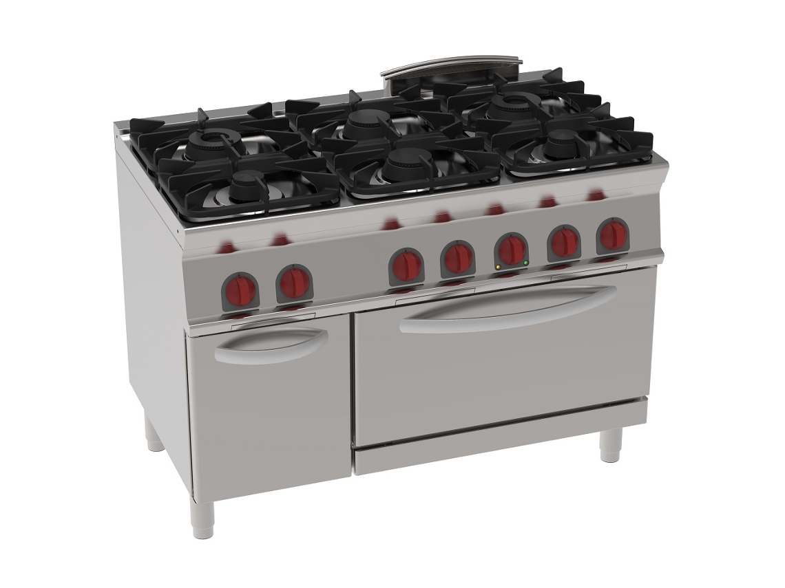 Fogão A Gás 6 Queimadores 1 Forno Estático A Gás Gn 2/1 1200x700x900 Mm 37 Kw 35560317 Eurast