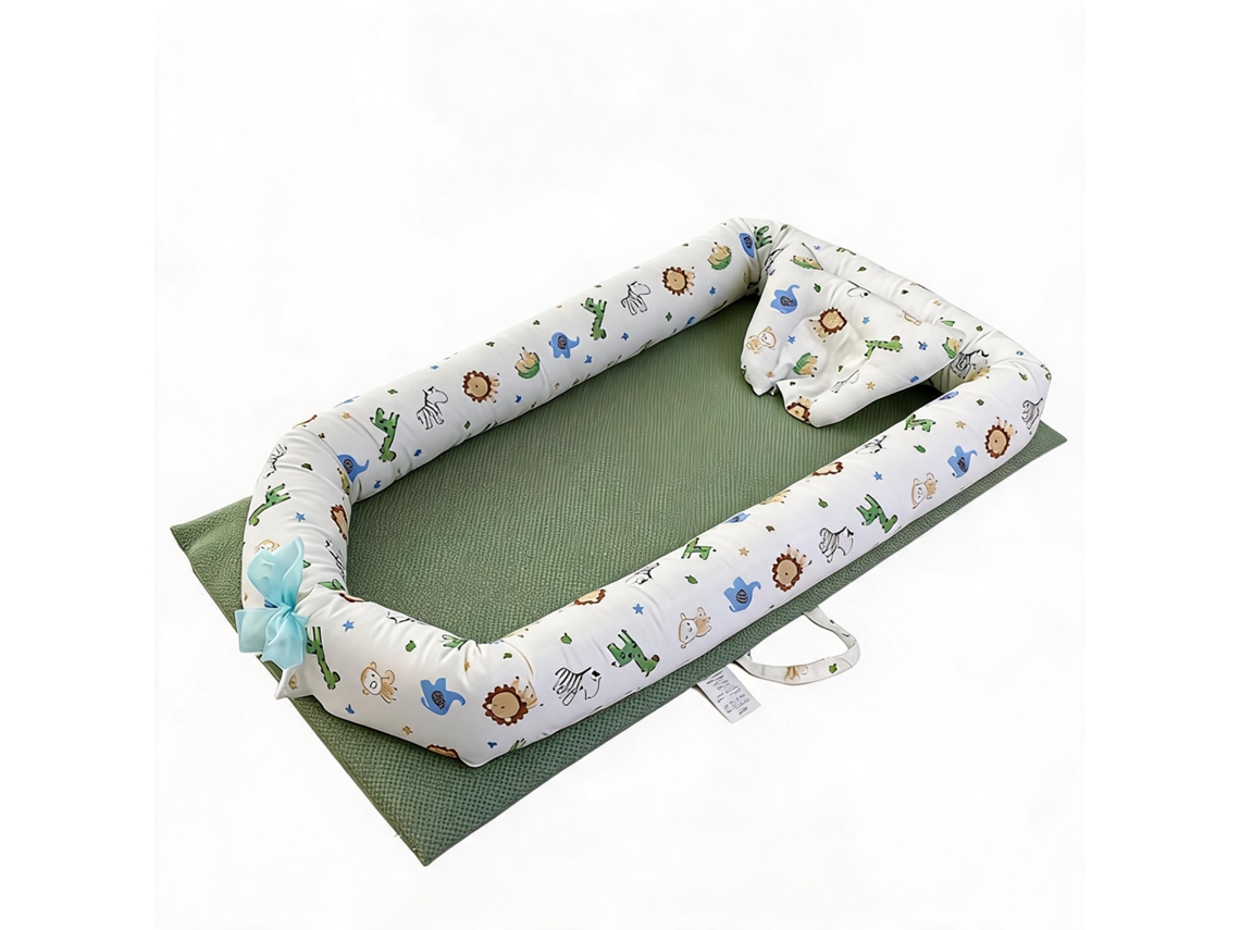Ninho De Bebé Portátil Hibbent Com Travesseiro 90x50x12cm -festa Dos Animais Verde