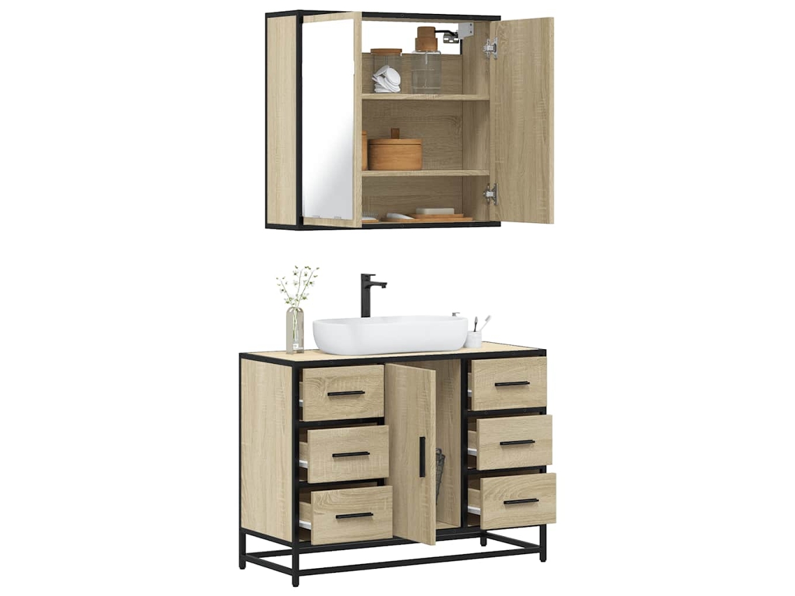 Vidaxl 2 Pcs Conj. Móveis Casa Banho Derivados Madeira Carvalho Sonoma