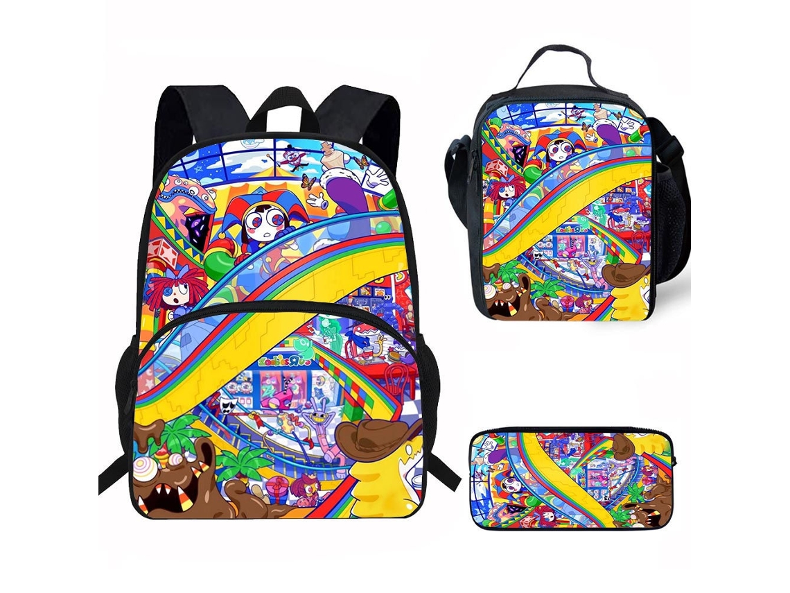 Conjunto De Três Peças De Mochila Infantil Com Motivos De Circo: Mochila Escolar Com Alças, Lancheira Térmica E Estojo, Padrão 19