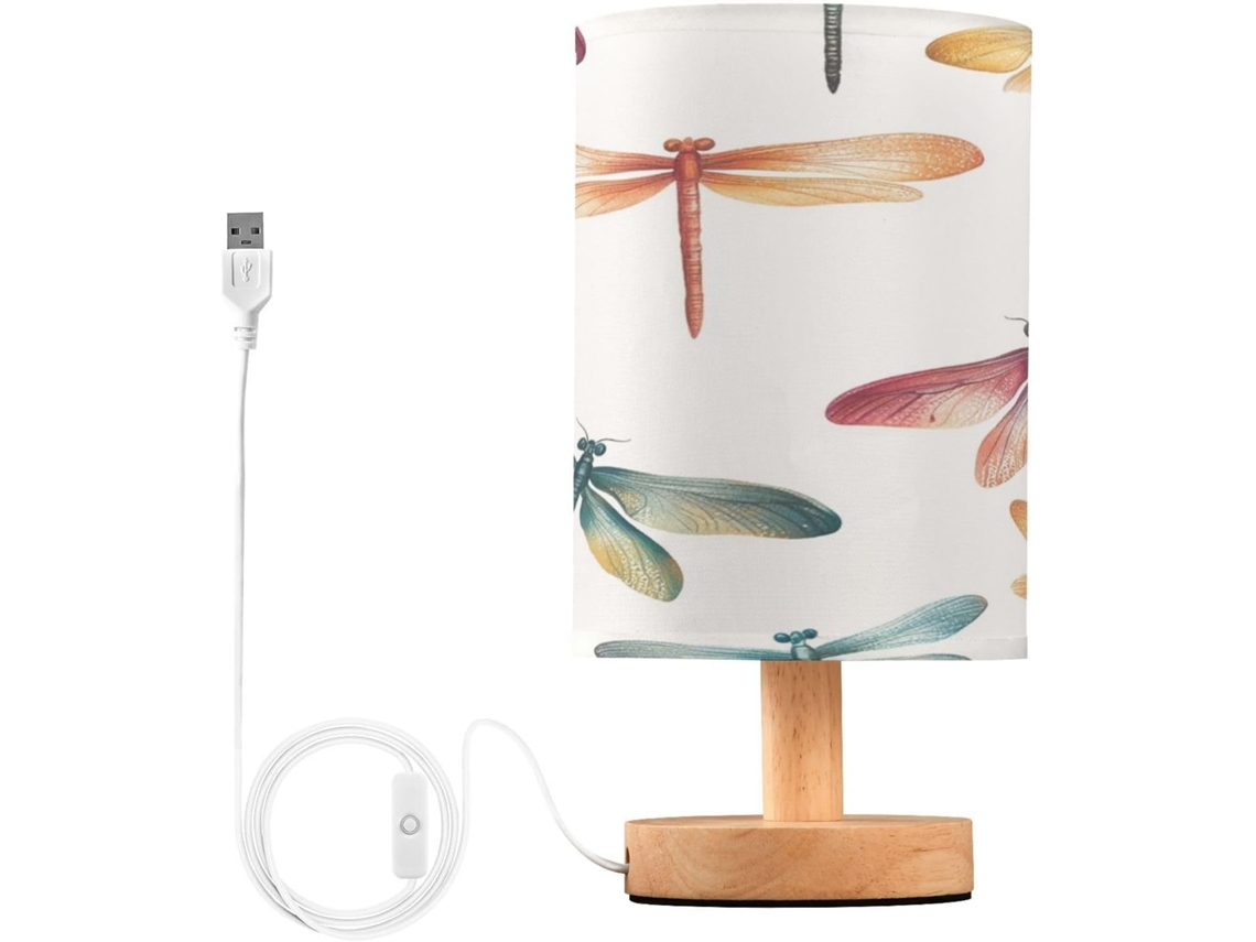 Luminária De Cabeceira Colorida Em Formato Libélula Com Led, Portas Usb, Luminária De Mesa, Luminária De Leitura