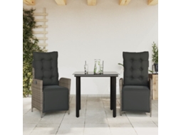 Vidaxl 3 Pcs Conjunto De Jantar P/ Jardim C/ Almofadões Vime Pe Cinza