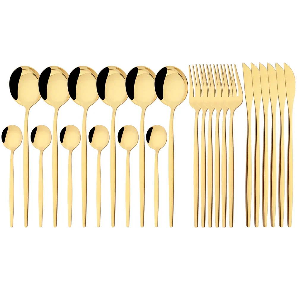 Talheres de Aço Inoxidável com Acabamento Polido Espelhado, Incluindo Faca, Garfo e Colher. MDUG (dourado, Conjunto de 24 Peças)