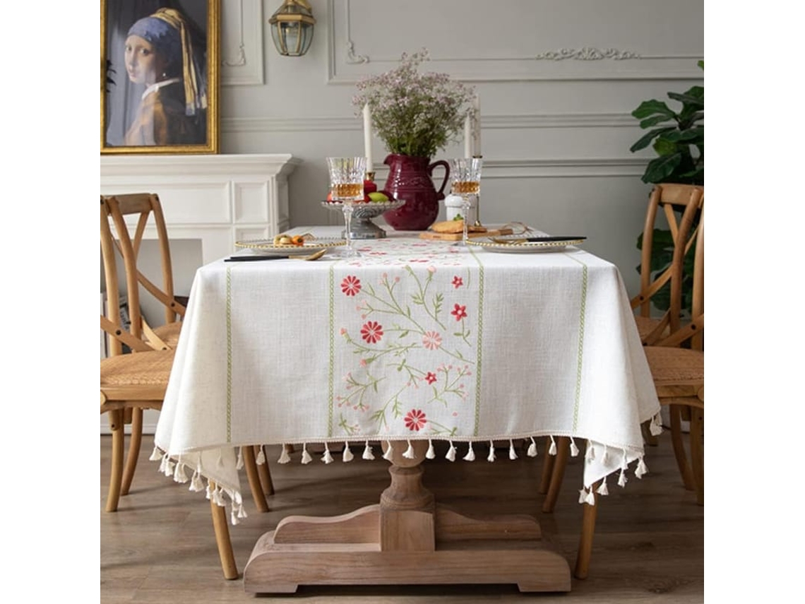 2026-mantel De Mesa Rústico De Algodão E Linho 55x70 Polegadas Retangular Decorativo Com Franjeiras Resistente A Rugas E Encolhimento