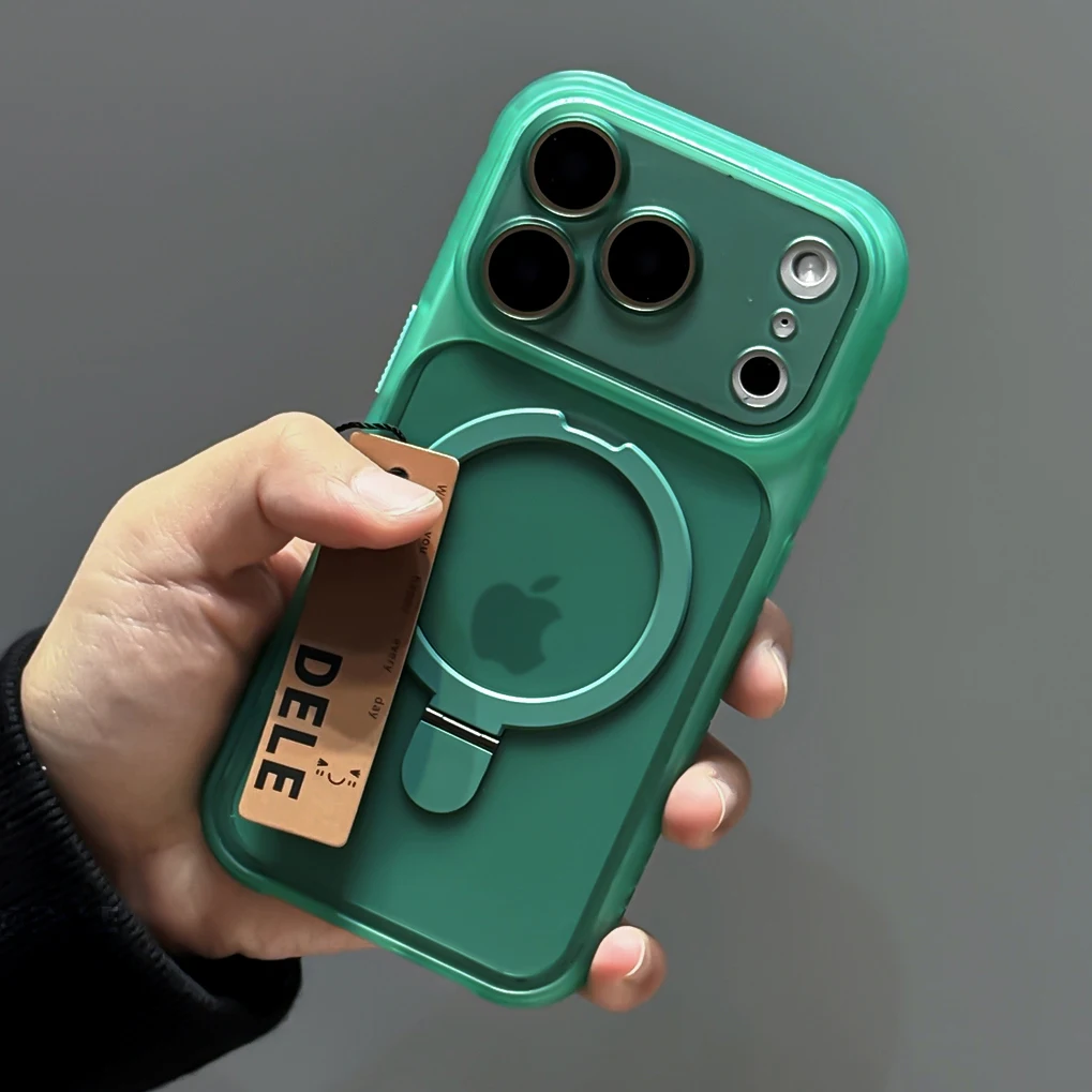 Capa Fosca Magnética Para Carregamento Sem Fio (iphone 14 Pro Max Verde) Com Suporte E Capa Transparente.