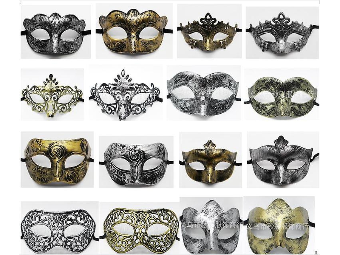 32 Peças De Fantasias De Baile De Carnaval, Máscara Antiga Vintage Com Ouro E Prata