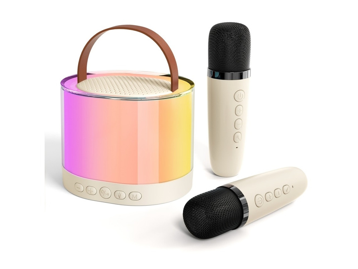 Mini máquina de karaokê sem fio Bluetooth Yizhood com microfone duplo e alto-falante para festa de aniversário infantil, branca