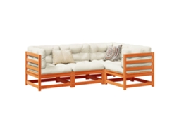 4 unidades Conj. Sofás Jardim C/ Almofadões Pinho Maciço Castanho Mel Dkd Home Decor
