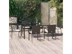 Vidaxl 7 Pcs Conjunto De Jantar P/ Jardim C/ Almofadões Vime Pe Preto