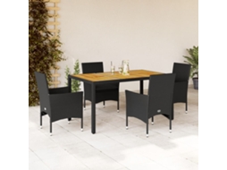 Vidaxl 5 Pcs Conjunto Jantar Jardim C/ Almofadões Vime Pe/acácia Preto