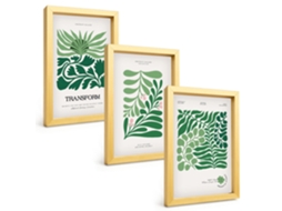Conjunto De Pinturasfolhas Verdes, Plantas, Formas Moldura Dourada Quadros Para A Sala De Estar Espelharte (3 Peças 20x30 Cm)