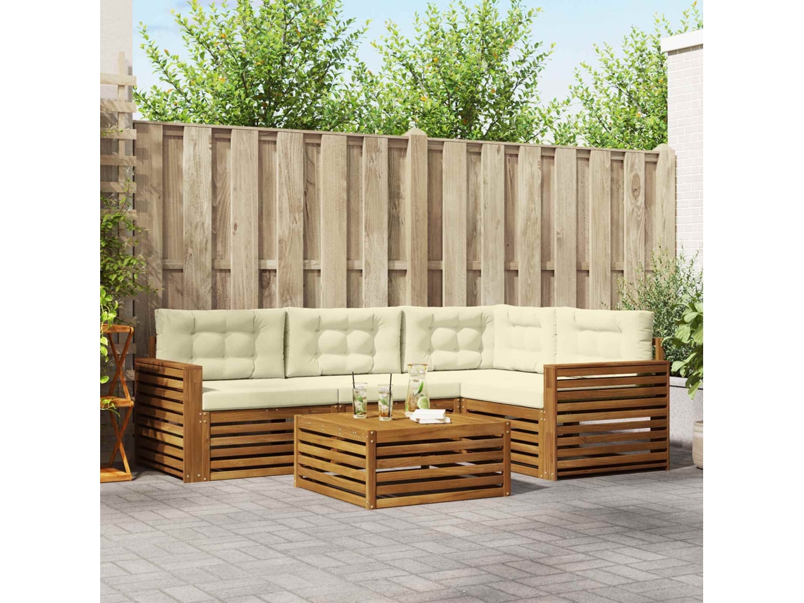 Vidaxl Conjunto De Sofás Para Exterior 5 Unid. Natural E Creme