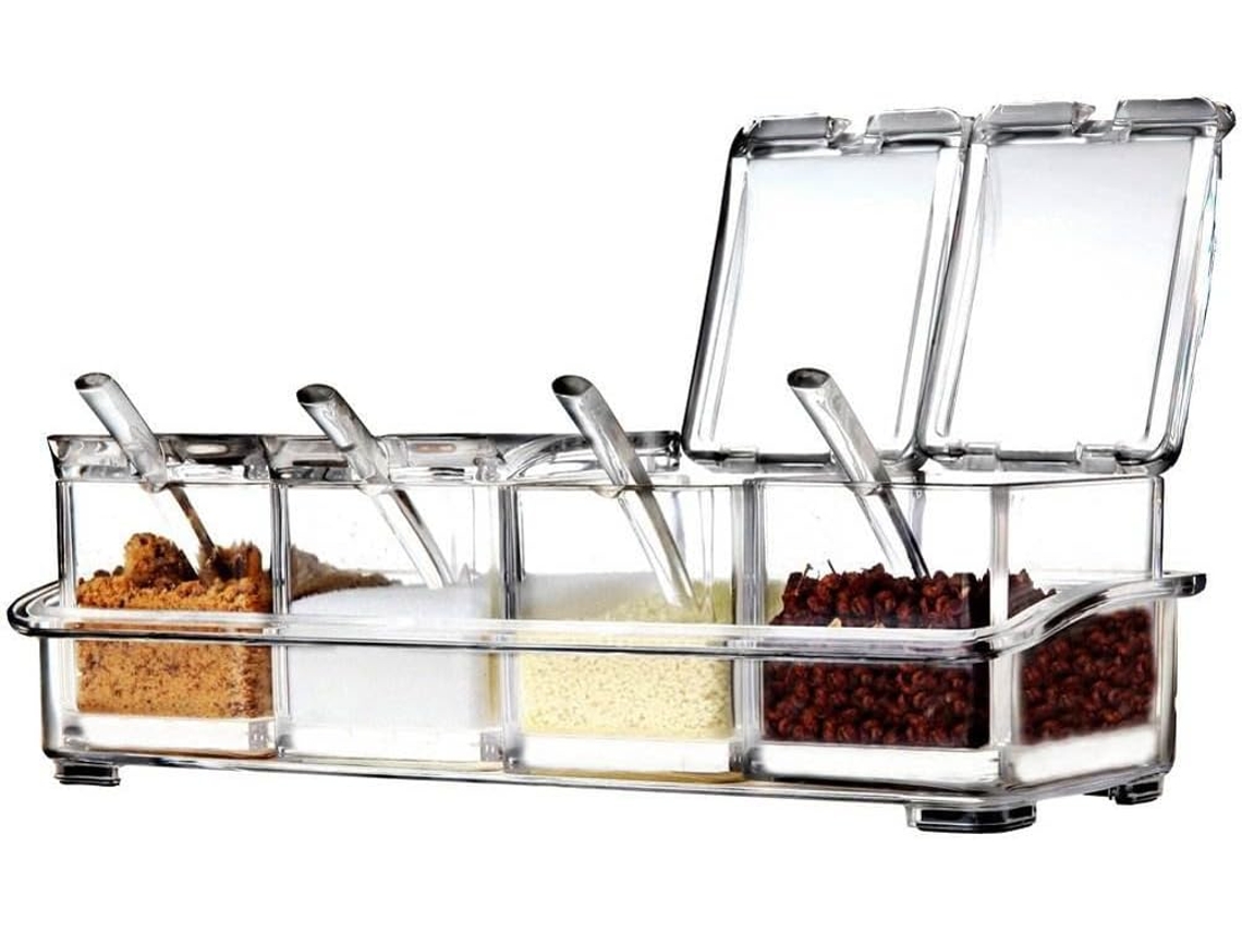 Organizador De Temperos Conjunto 4 Peças Acrílico Transparente Cozinha