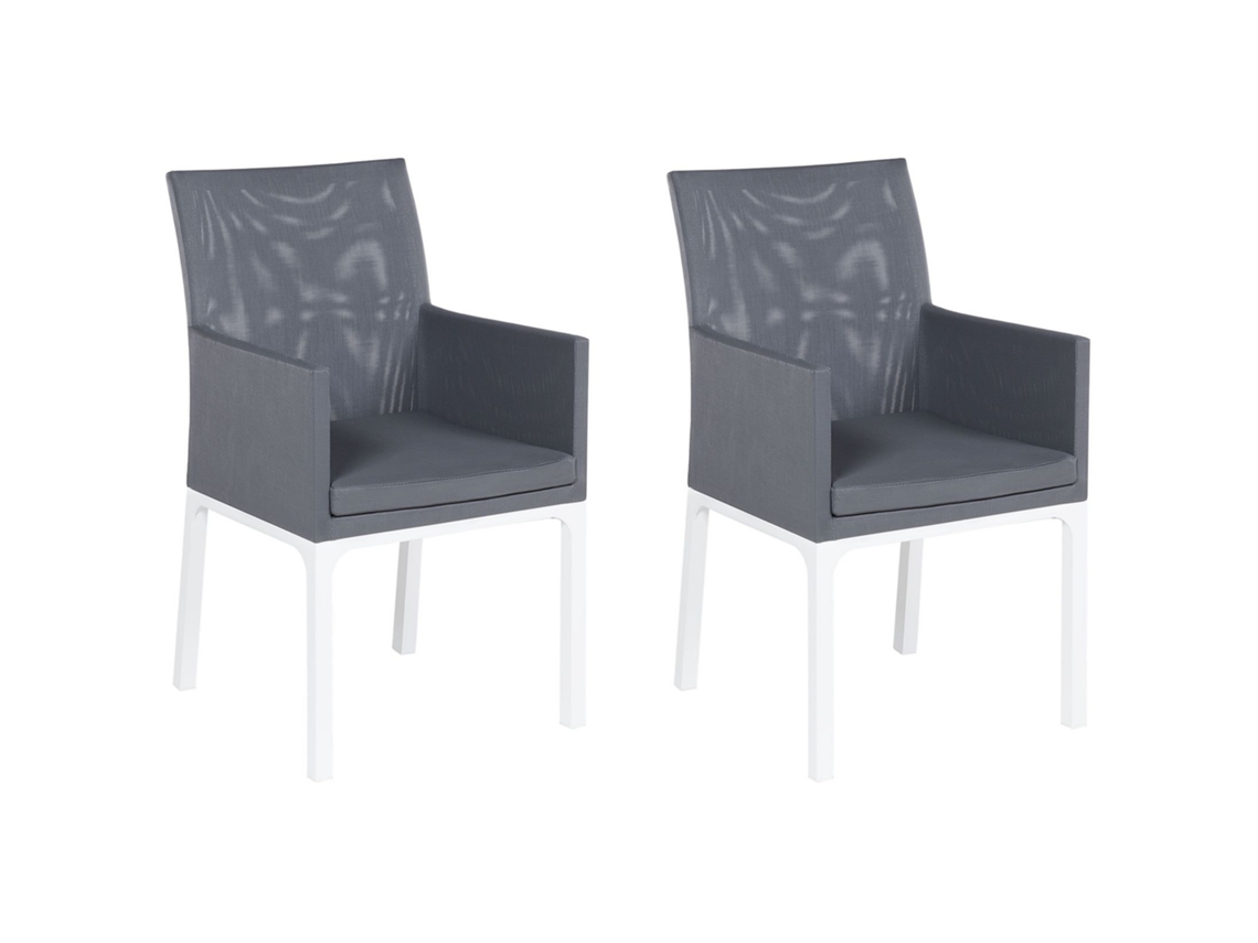 Conjunto De 2 Cadeiras De Jardim Com Almofadas Beliani Bacoli De Tecido Cinzento Escuro 52x62x91