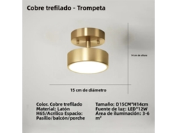(dourado Branco Quente 15cm) Luminária De Teto Redonda Nórdica Dourada E Preta Com Led, Incluindo Fonte De Luz Led.