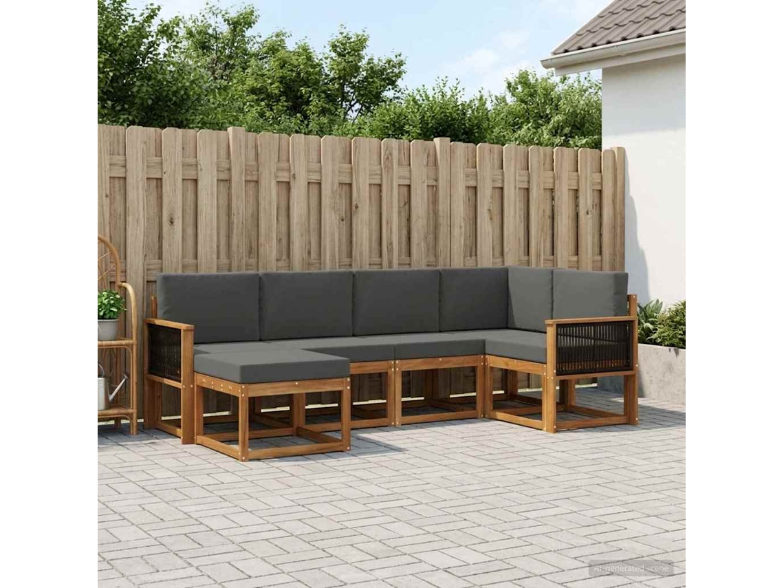 Vidaxl Conjunto De Sofás Para Exterior 6 Pcs Natural E Antracite