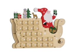 Calendário do Advento de Madeira com 24 Gavetas Decorado com Pai Natal no Trenó Decoração de Natal 22,5x8x36 Cm Madeira Ge