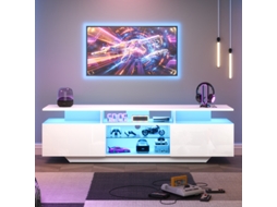 Móvel de TV moderno 160x40x45cm, centro de entretenimento com 8 painéis, 2 portas e luz LED, para TVs de 70 polegadas, MDF