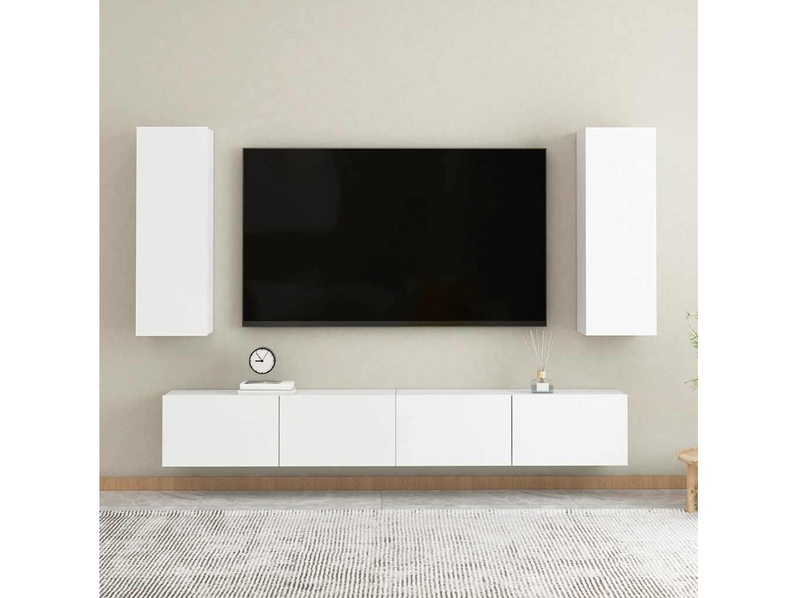 Vidaxl 4 Pcs Conjunto De Móveis De Tv Contraplacado Branco