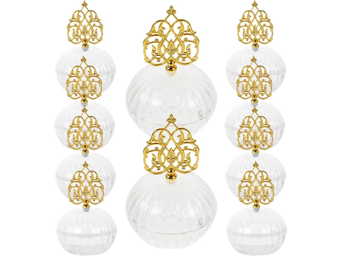 Caixinhas De Doces Pequenas Para Casamento, 12 Unidades, Caixa Redonda Transparente Com Base Dourada, Organizador Para