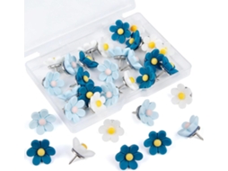 Amosfun Conjunto De 50-tachinhas Decorativas Resina Com Estampa Floral Azul Para Escritório E Mapas, Compactas E Seguras