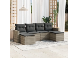Vidaxl 6 Pcs Conj. Sofás Jardim Com Almofadões Vime Pe Cinzento-claro