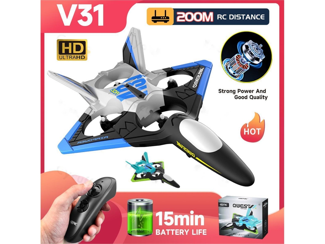 Drone De Avião Planador De Espuma V31 Com Câmera 4k Bestvite (duração Da Bateria 15 Min 2 Baterias Azul)