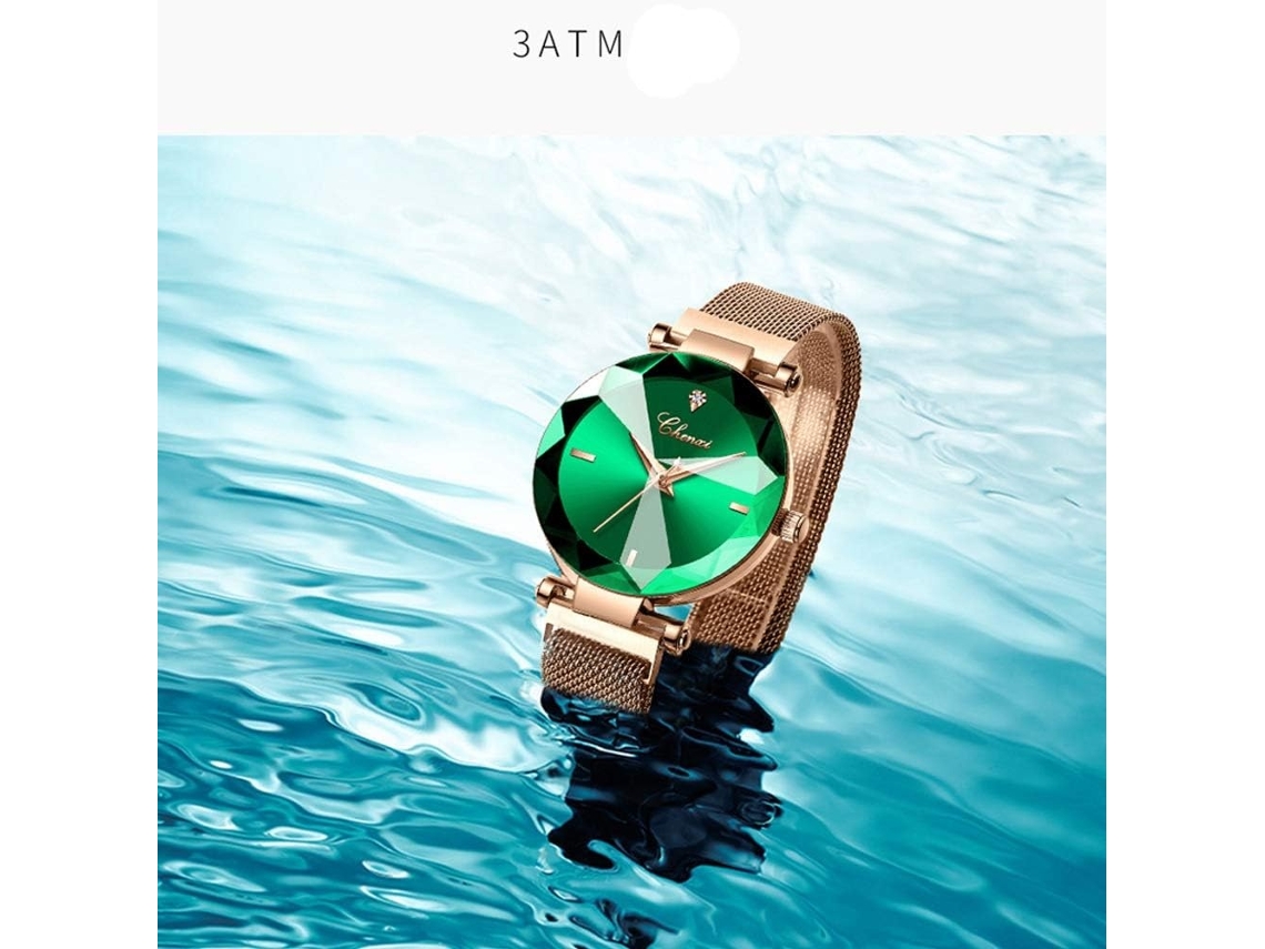 Lurelia Relógio Feminino, Movimento De Quartzo, Detalhes Com Strass, Resistente À Água, Verde