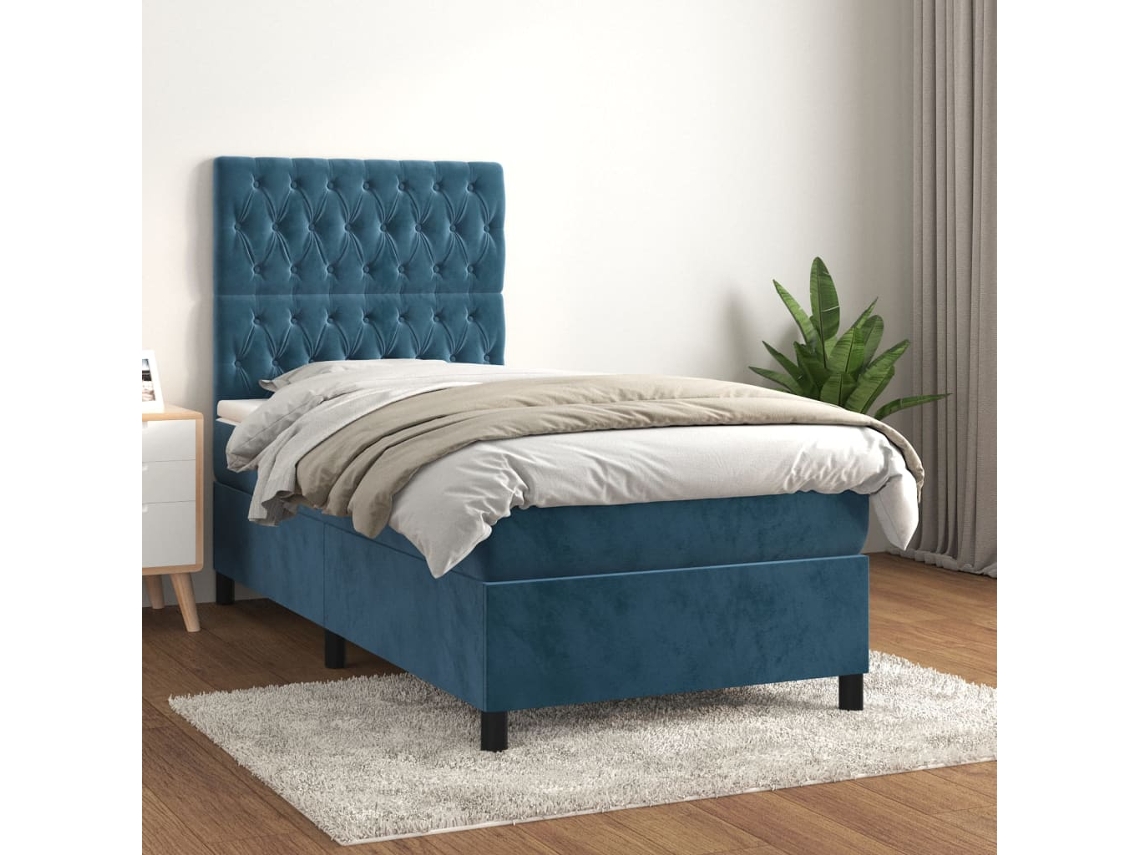 Cama Com Molas/colchão 100x200 Cm Veludo Azul-escuro