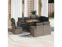 Vidaxl 9 Pcs Conjunto Sofás P/ Jardim Com Almofadões Vime Pe Cinzento